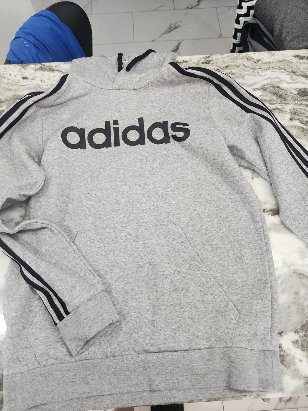 adidas Light Gray Hoodie with Black Logo & Stripes